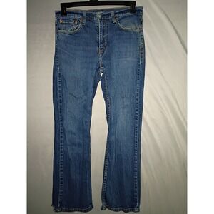 Levis 527 Jeans Mens 32x30 (32x28) Blue Dark Wash  Bootcut Distressed Hem